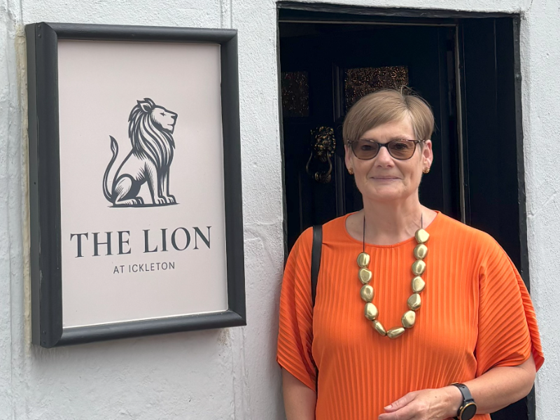 Alison Jeffers outside The Ickleton Lion in Cambridgeshire